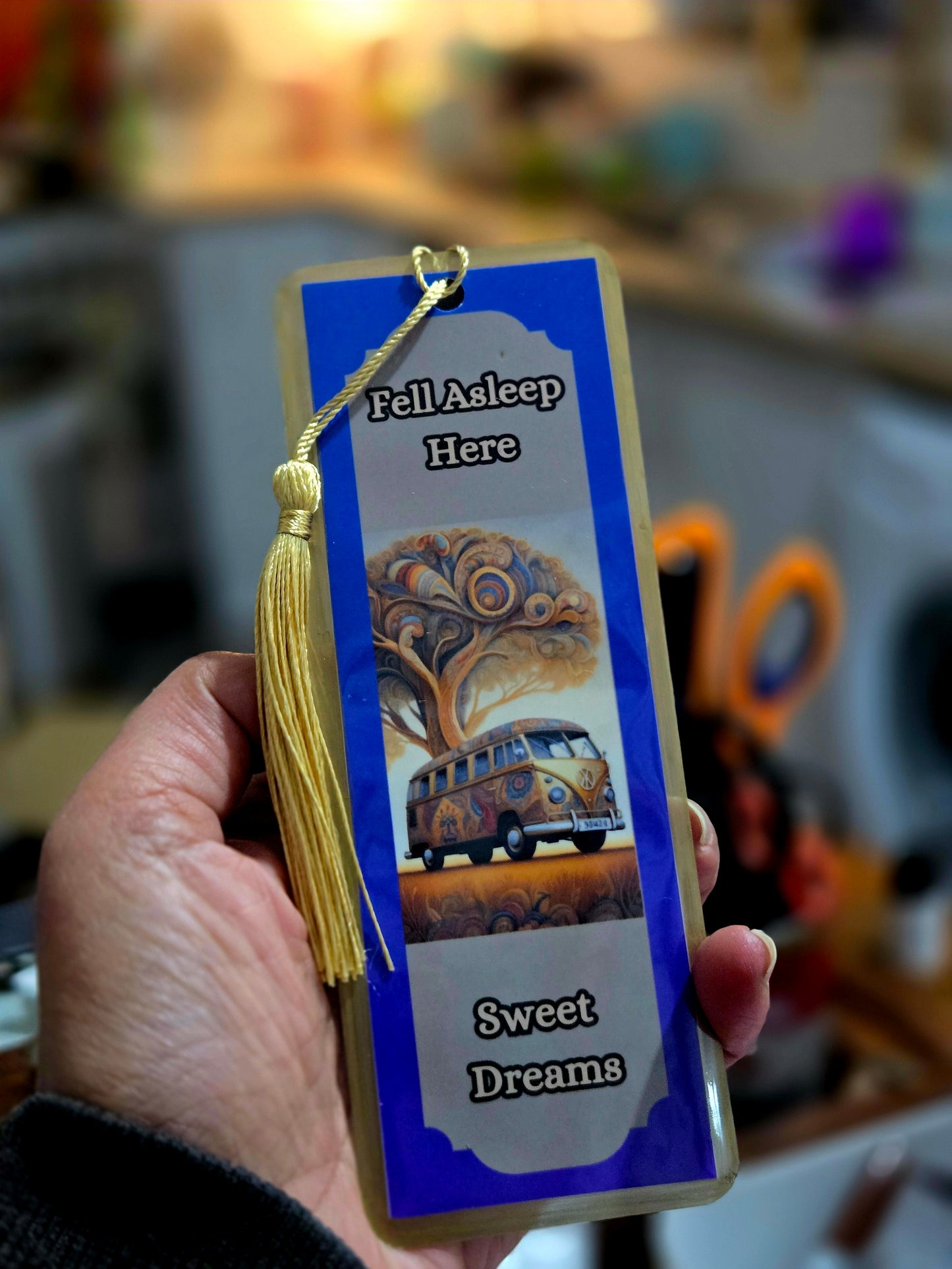 Blue Goldy Campervan Bookmark