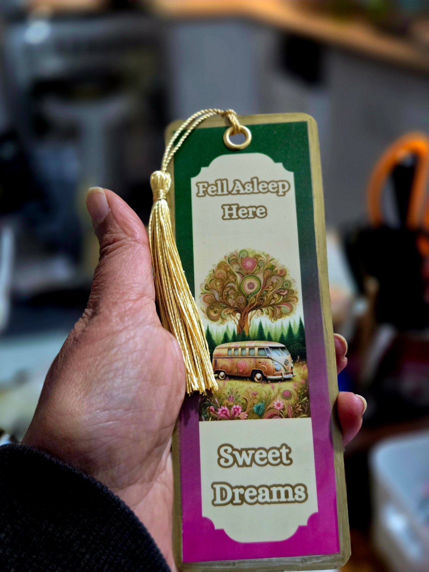 Goldy Pink Campervan Bookmark