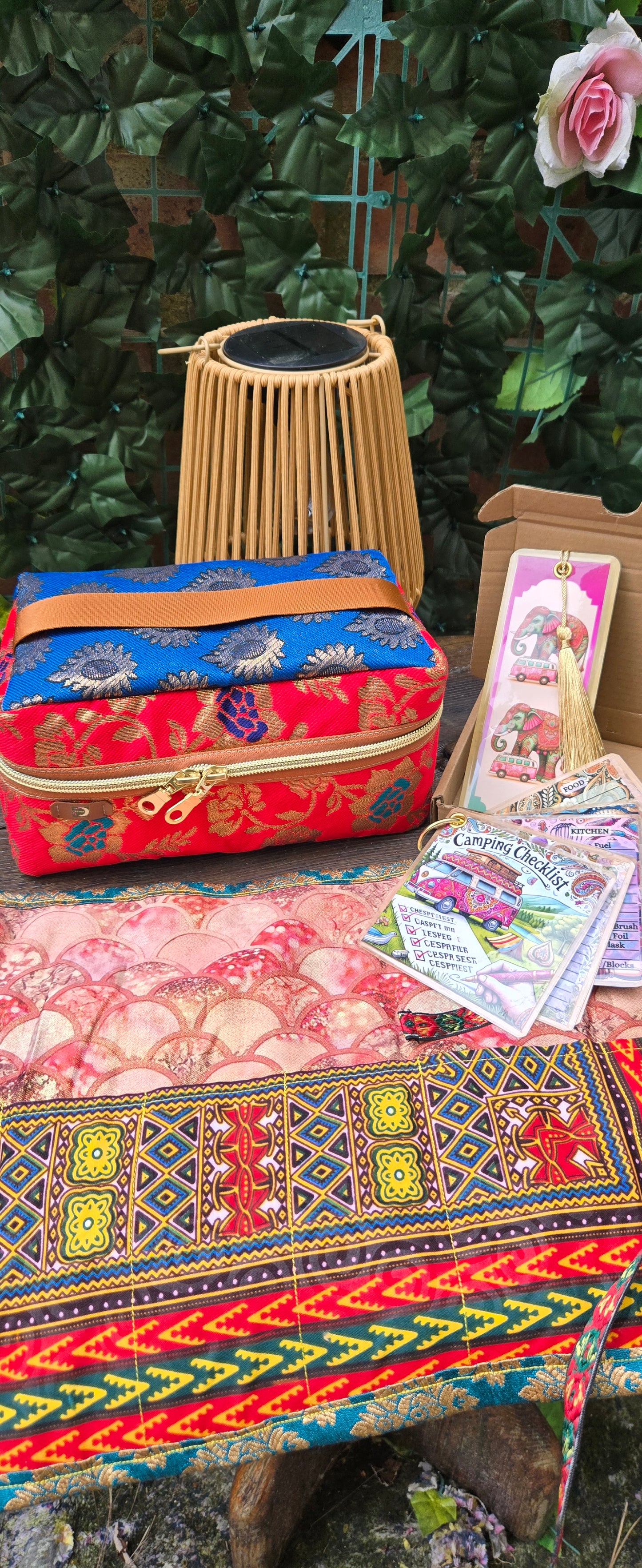 The Campsite Box ( Red Blue brocade)